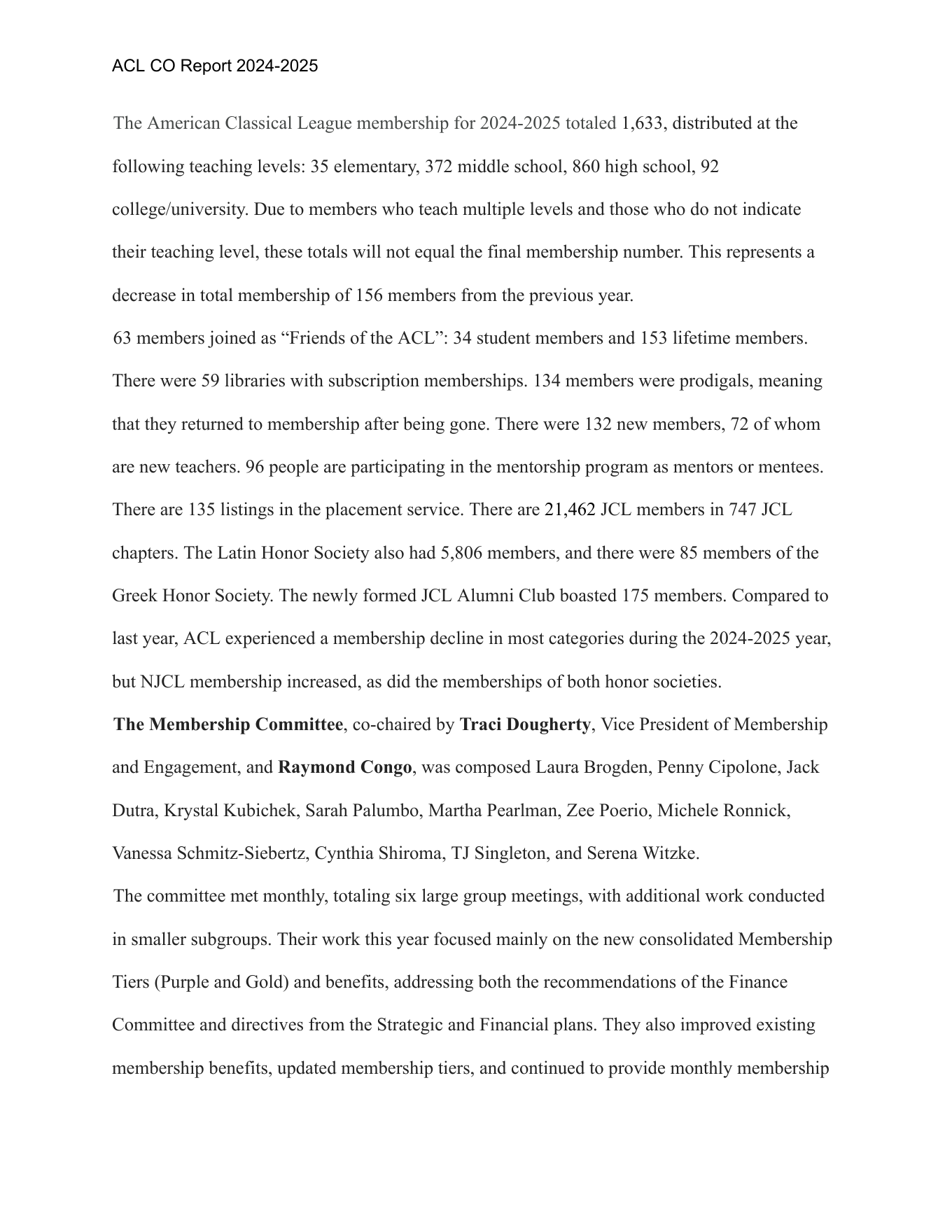 First page of the 2024–2025 ACL Classical Outlook report