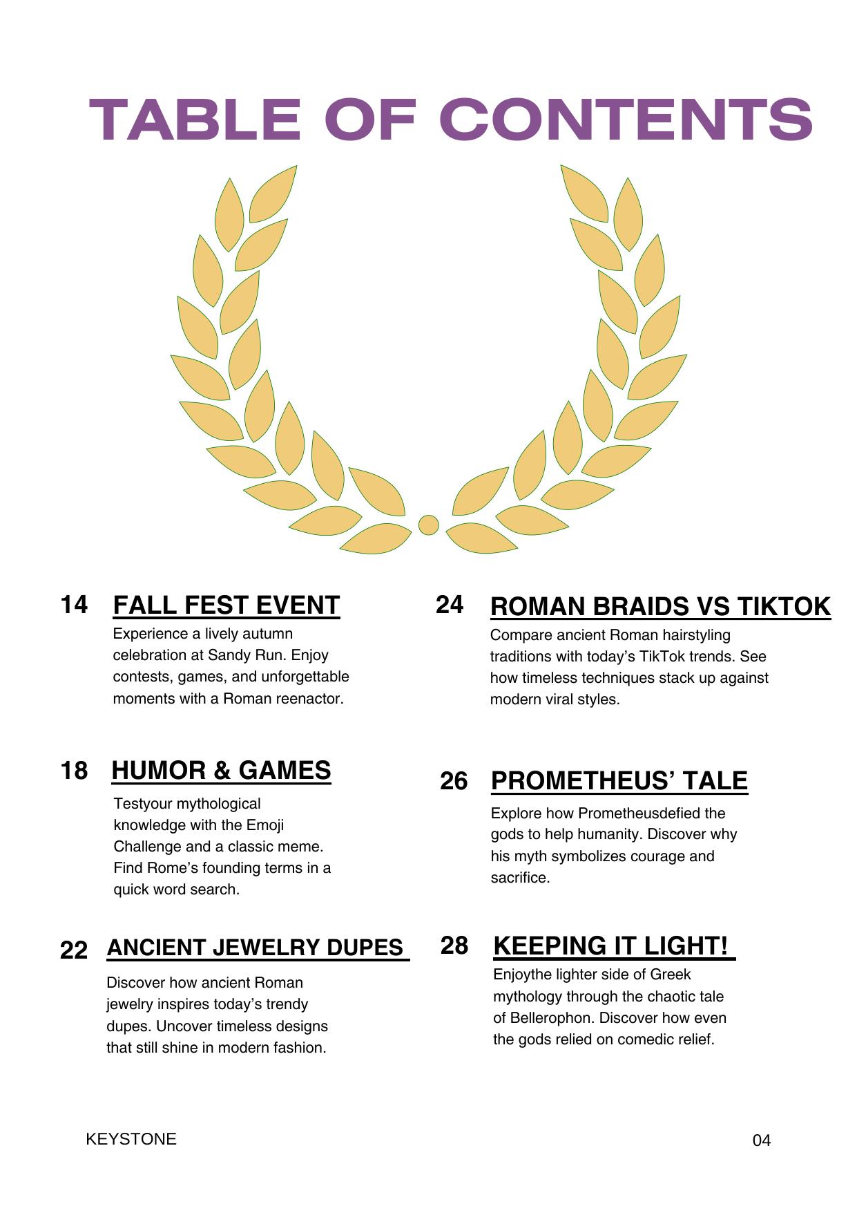 Keystone Fall 2025 table of contents