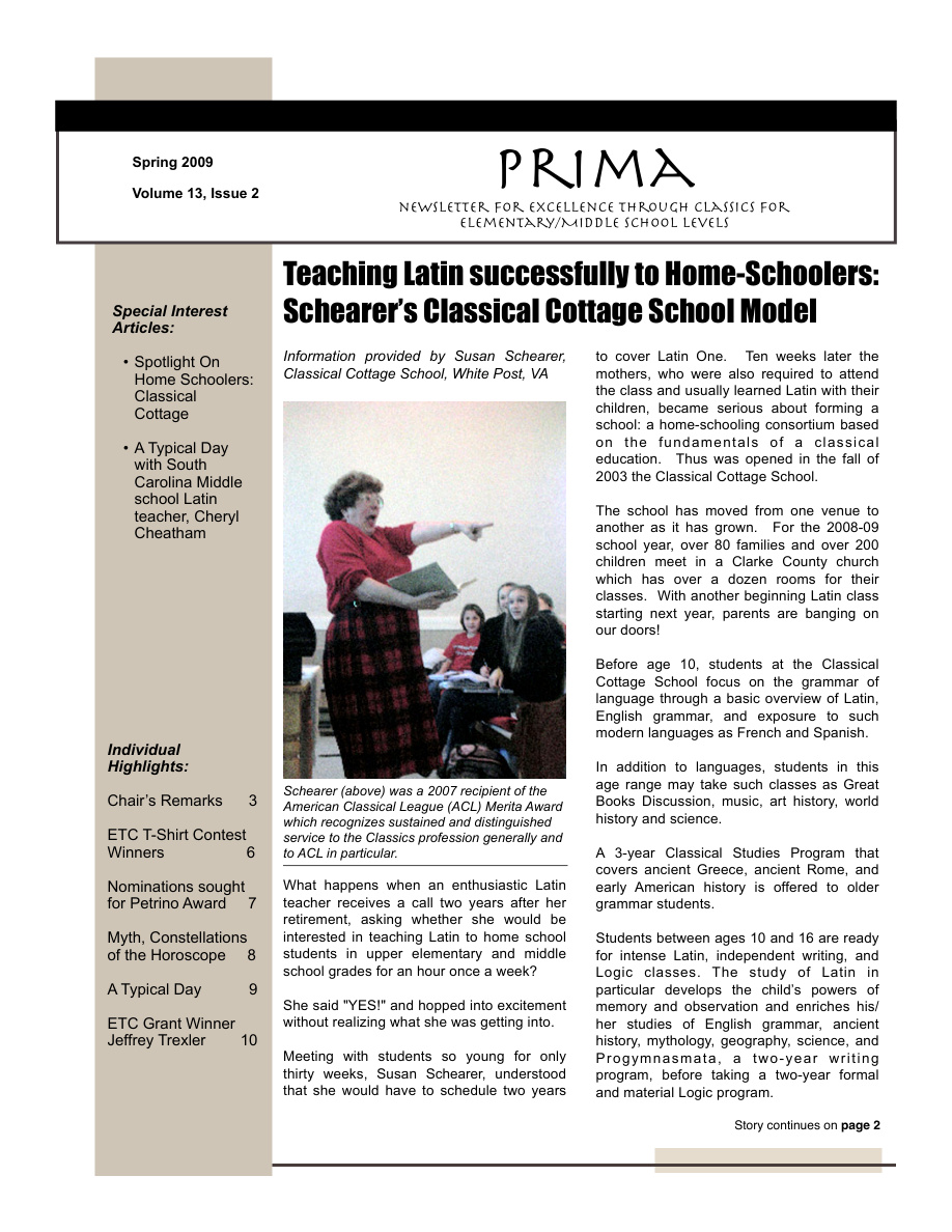 PRIMA Spring 2009 cover and newsletter layout