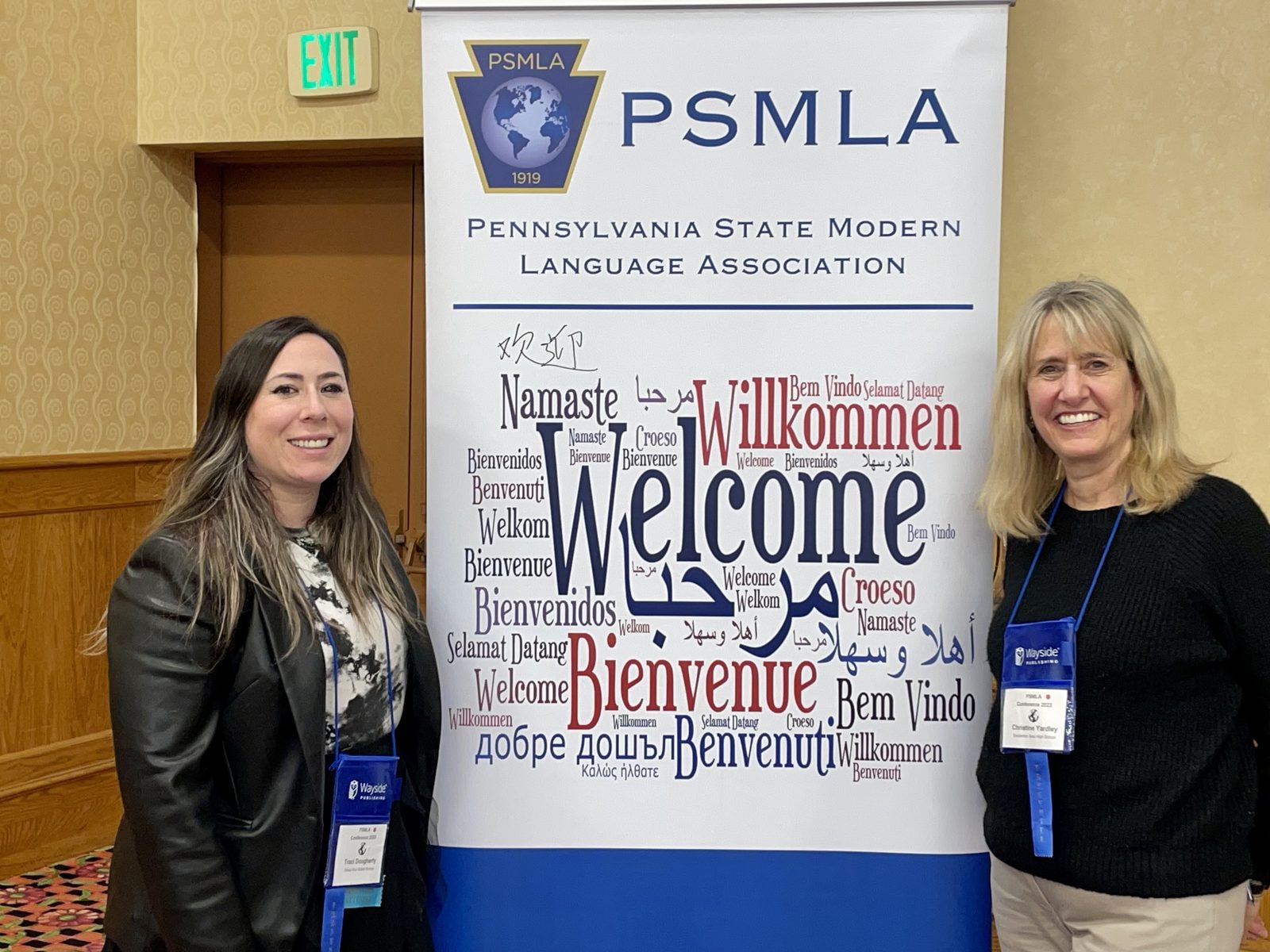 Traci Dougherty with world-language education colleagues at a NECTFL conference gathering
