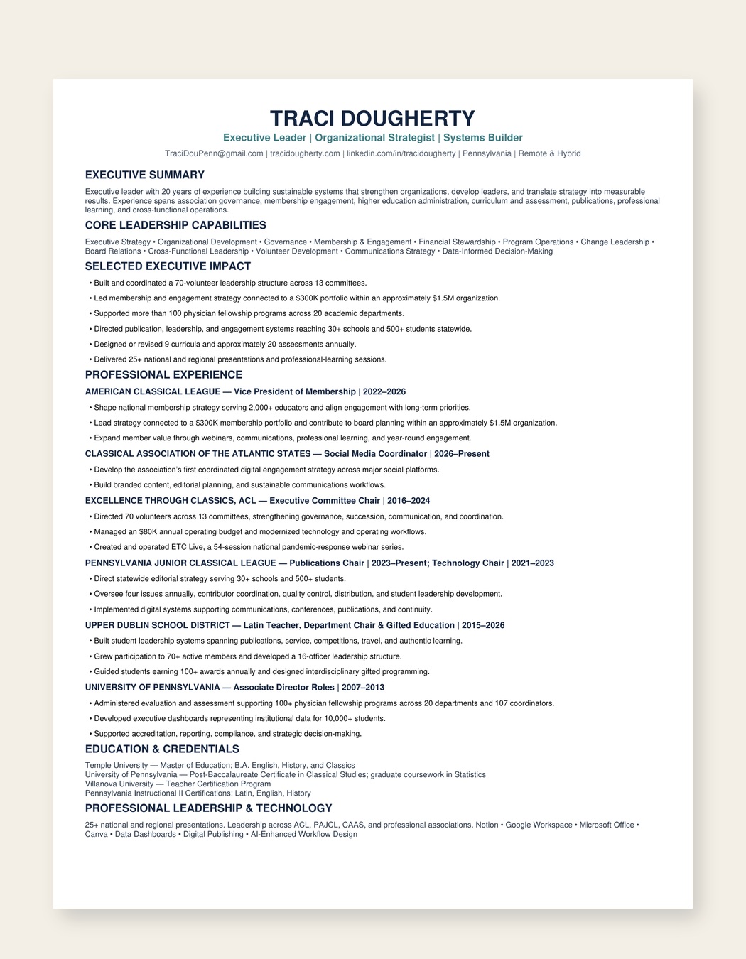 Preview of the first page of Traci Dougherty executive resume